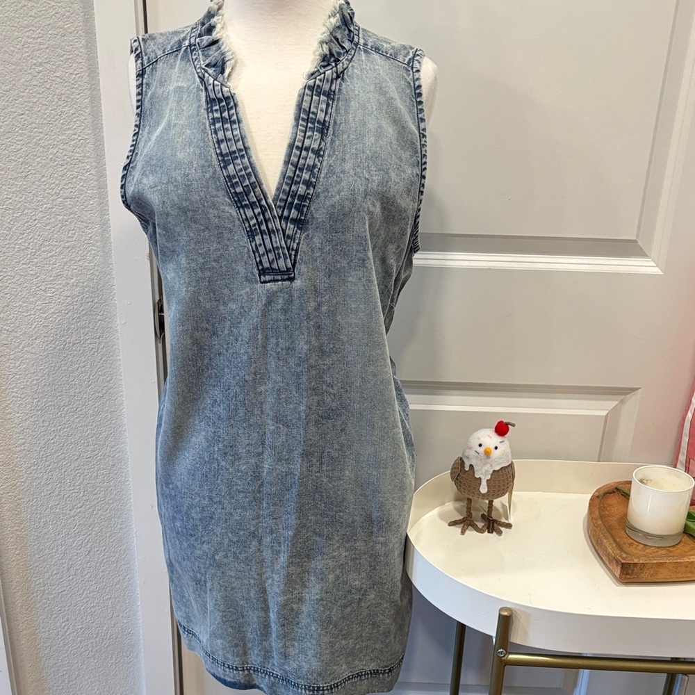 FDJ Denim Dress with Frayed Collar EUC